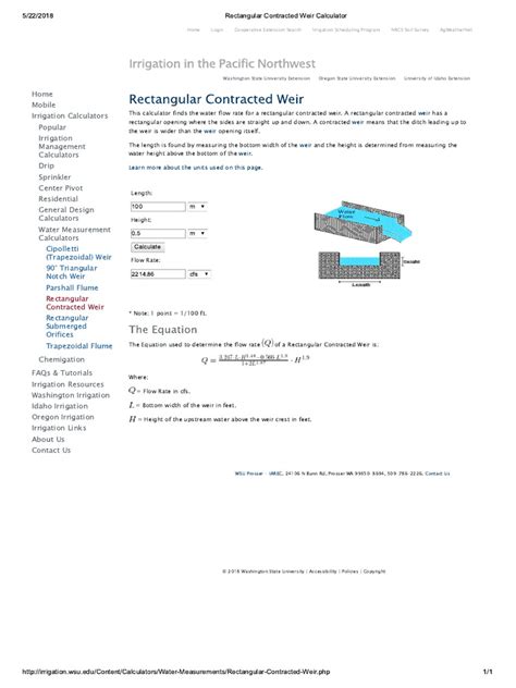 Rectangular Contracted Weir Calculator | PDF