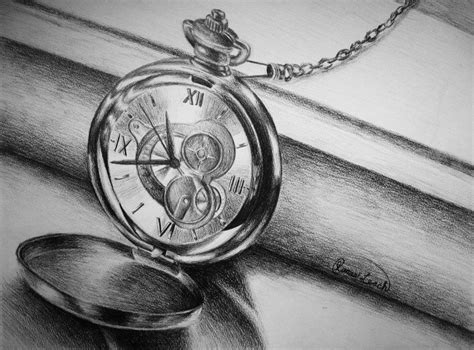 Pocket Watch Drawing Pencil Sketch Colorful Realistic Art Images