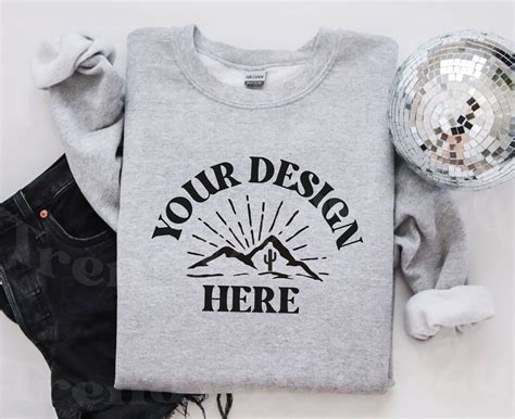 Gildan Crewneck Sport Grey Mockup Gildan Flat Lay Mockup Sport