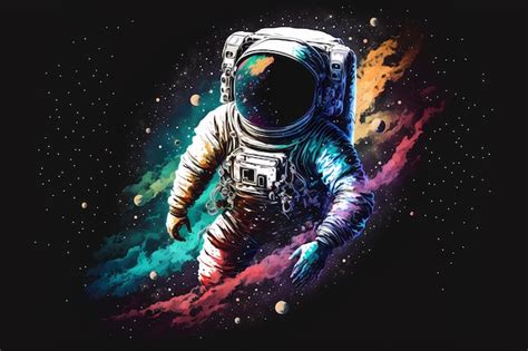 Una ilustración de un astronauta con un fondo de arco iris Foto Premium