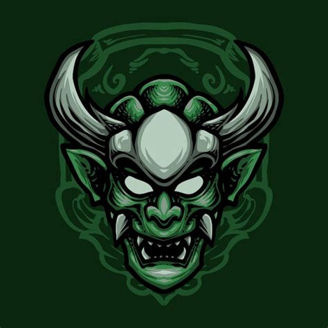 Premium Vector Green Oni Mask Illustration Design