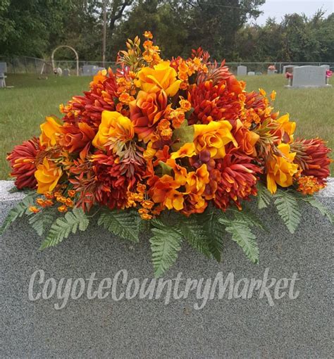 Fall Headstone Saddle Flowers For Headstone Grave Etsy Cemetery