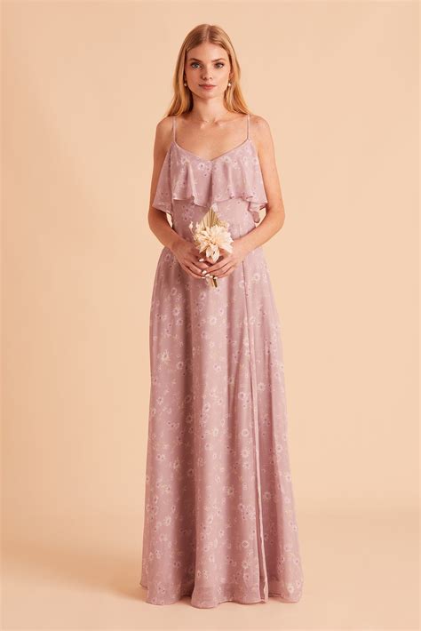 Jane Convertible Chiffon Bridesmaid Dress In Mauve Floret Birdy Grey