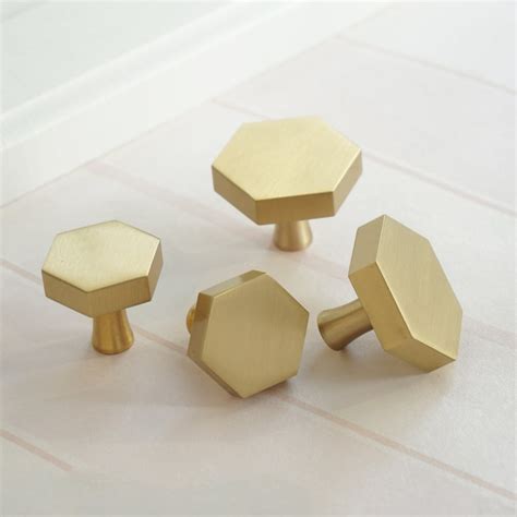 Bright Brass Hexagon Brass Knob Kitchen Cabinet Knobs Pulls Etsy