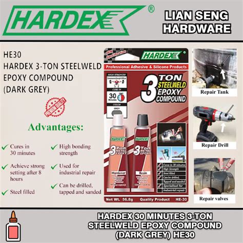 HARDEX 30 MINUTES 3 TON STEELWELD EPOXY COMPOUND DARK GREY HE30