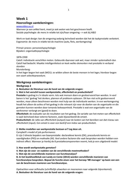 Arbeids En Organisatiepsychologie College En Werkgroepaantekeningen 1