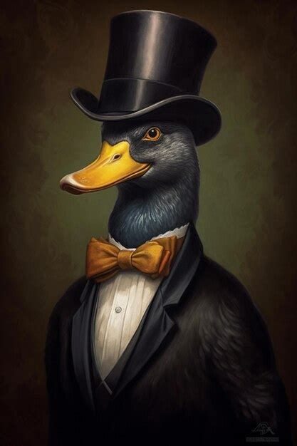 Premium AI Image | painting of a duck wearing a top hat and bow tie ...