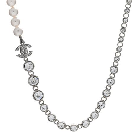 Chanel Pearl Crystal Cc Choker Necklace Silver Fashionphile