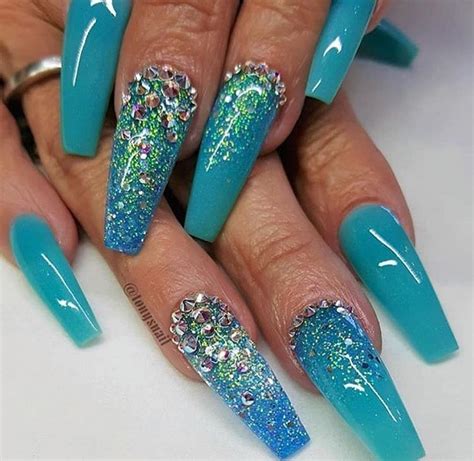 Pin By Christina Butt On Nails Teal Nails Long Acrylic Nail Designs