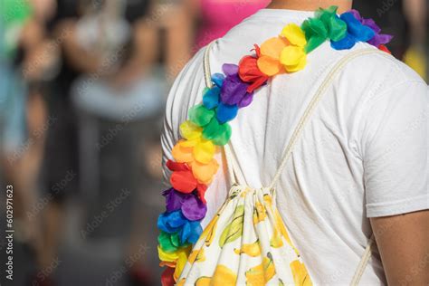 Pride day 2023. People at the pride parade with LGBTIQ flags ...