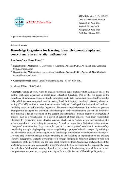 Pdf Knowledge Organisers For Learning Examples Non Examples And