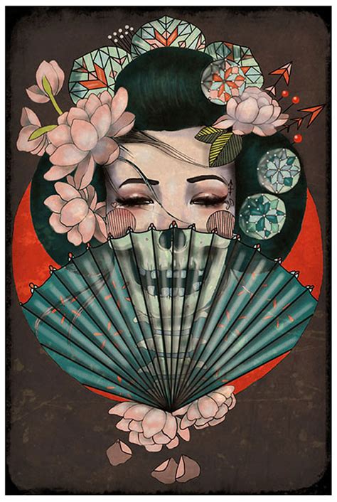 Death Becomes Her By Amy Dowell Fine Art Print Skull Japanese Geisha Girl Purple Leopard Boutique