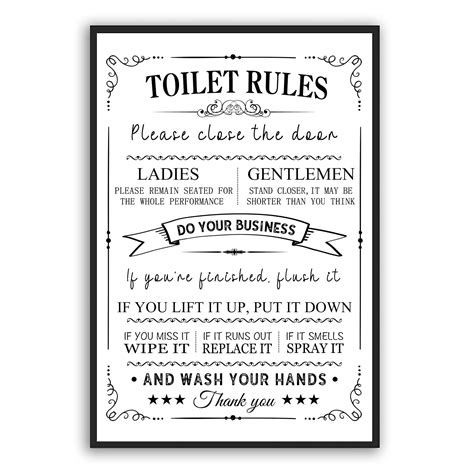 30cm X 20cm Blue Bathroom Rules Canvas Print Quote Wall Art Picture