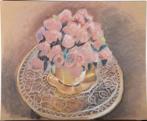 Lander Pastel Pink Floral Still Life By Lander Signed