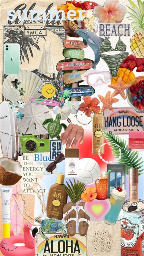 Summer Collage Mood Board Summer Beach Tropical Flowers Idea