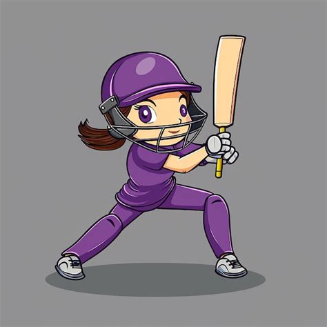 cute female cartoon cricket player  purple color kit premium ai