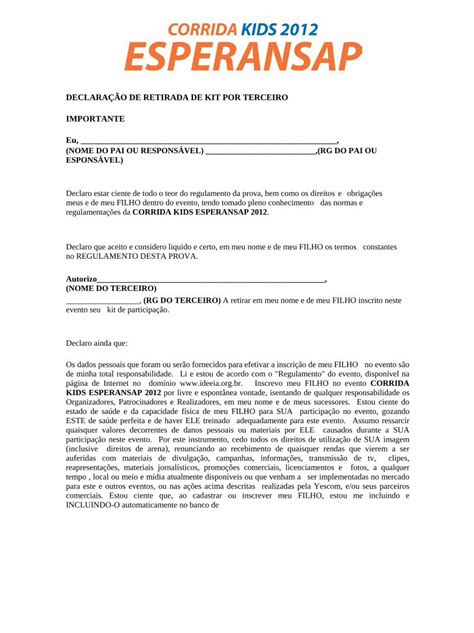 PDF DECLARAÇÃO DE RETIRADA DE KIT POR TERCEIRO DECLARAÇÃO DE