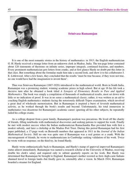 Srinivasa Ramanujan | Physics & Mathematics | Mathematics