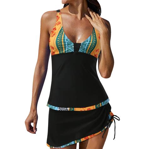 Bikini Set For Women New Beach Vacation Drawstring V Neck Split Halter