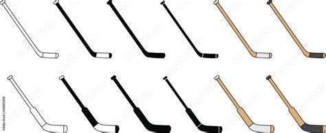 Hockey Stick Clipart Set - Outline, Silhouette & Color Stock Vector | Adobe Stock