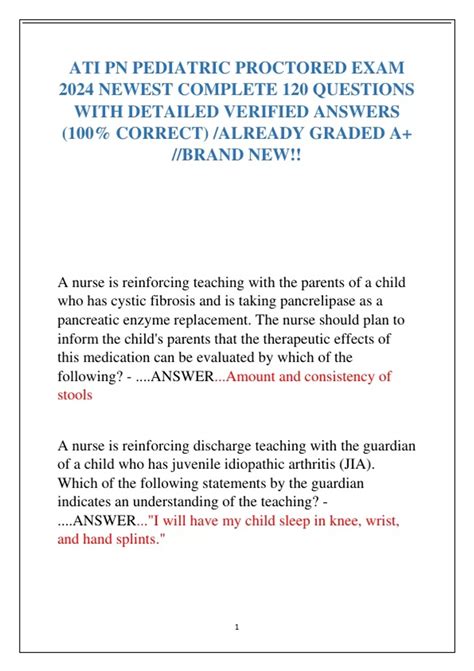 Ati Pn Pediatric Proctored Exam Newest Complete Questions With