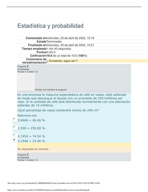 Solution Estadistica Y Probabilidad Punto Extra Autocalificable Pdf