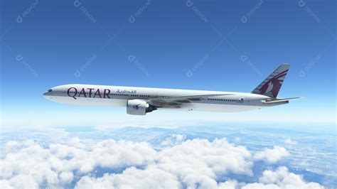 Boeing 777 300R Qatar Airways voando sobre o céu azul e limpo Chicago