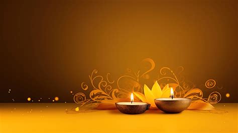 Happy Diwali Yellow Background With Decorative Diya Deepavali Happy