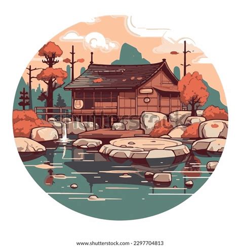 Japanese Hot Spring Onsen Vector Illustration Stock Vector Royalty Free Shutterstock