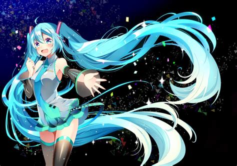 Vocaloid Hatsune Miku Thigh Highs Neckties Long Hair Twintails Anime