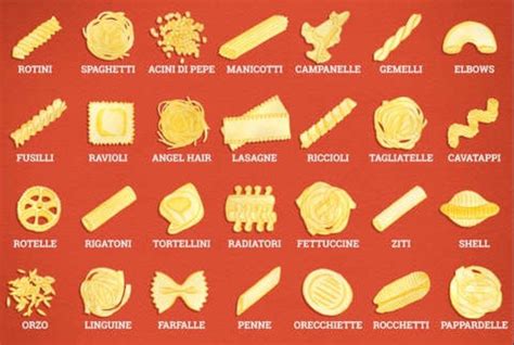 A list of common types of pasta : r/coolguides