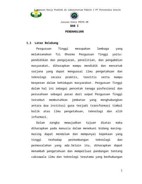 DOCX Laporan Pkl Petrokimia Gresik Universitas Negeri Malang