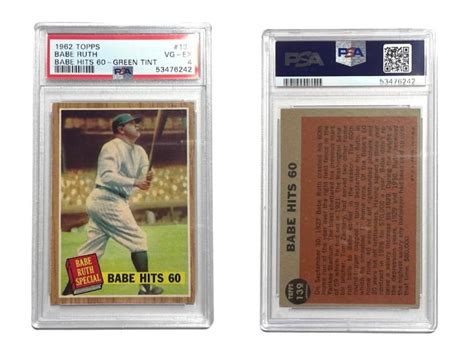 Original 1962 Topps Babe Ruth Hits 60 139 Green Tint Variation PSA 4 VG