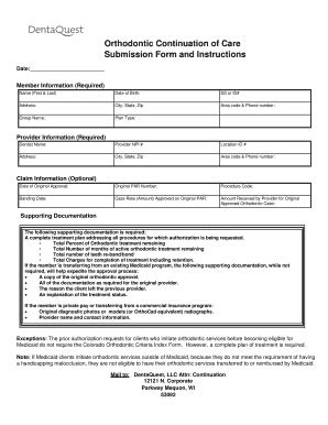 Fillable Online Orthodontic Continuation Of Care Fax Email Print