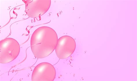 Vector pink balloon on pink background. Pink balloons and confetti ...