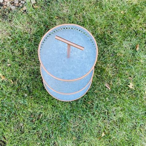 3 Tiered Farmhouse Galvanized Metal Server Tray With Gold Handle 5 Something Borrowed Kc