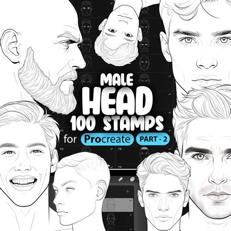 Artstation 100 Procreate Male Head Stamps Part 2 Procreate Men