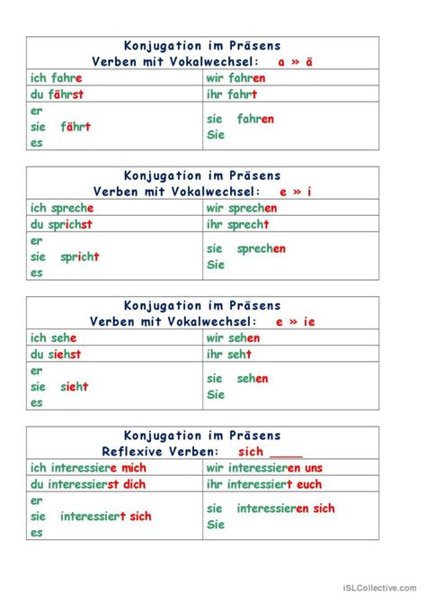 Konjugation Der Verben Im Pr Sens English Esl Worksheets Pdf Doc