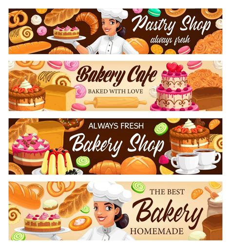 Desserts Cakes Bakery Vector Banners Baker Shop 23498717 Vector Art