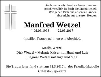 Alle Traueranzeigen für Manfred Wetzel trauer rp online de