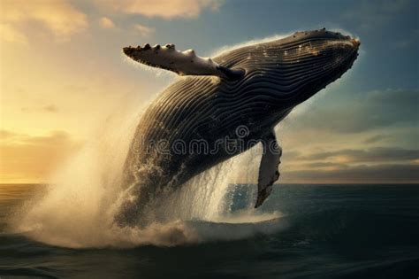 Majestic Humpback Whale Breaching at Sunset Stock Illustration ...