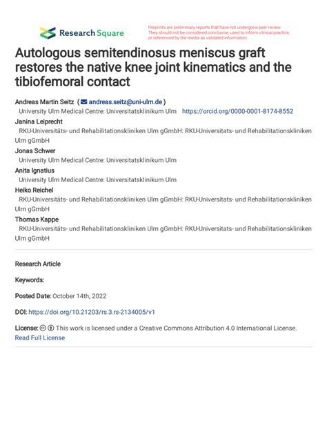 Pdf Autologous Semitendinosus Meniscus Graft Restores The Native Knee