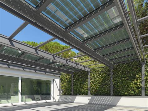 Stainless Steel Pergola CONSERVATORY WITH PHOTOVOLTAIC WINDOW By CAGIS