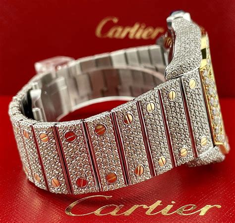 Cartier Santos Mm Xl Chrono Men S K Gold And Steel Watch Ct Iced