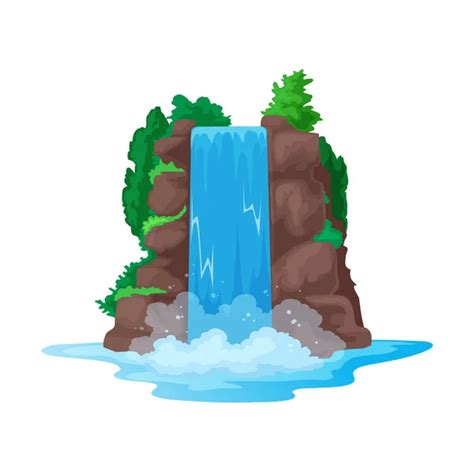 Scenery Of Cartoon Waterfall Vector Falling Water From Cliff Vector