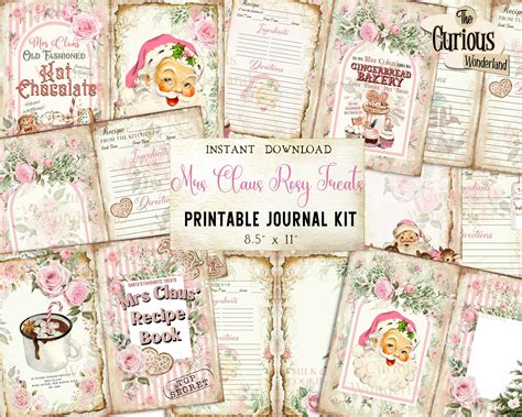 Pink Mrs Claus Christmas Recipe Book Junk Journal Printable Etsy