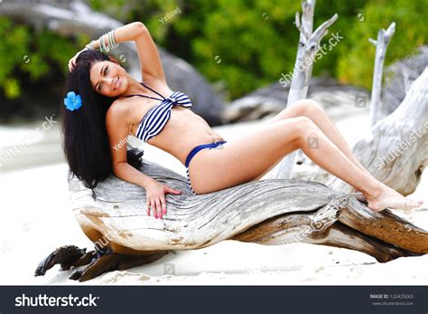 Beautiful Woman Bikini Posing On Tropical Stock Photo Edit Now 122429263