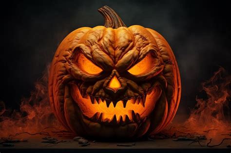 Premium AI Image Carving Pumpkins Halloween Background