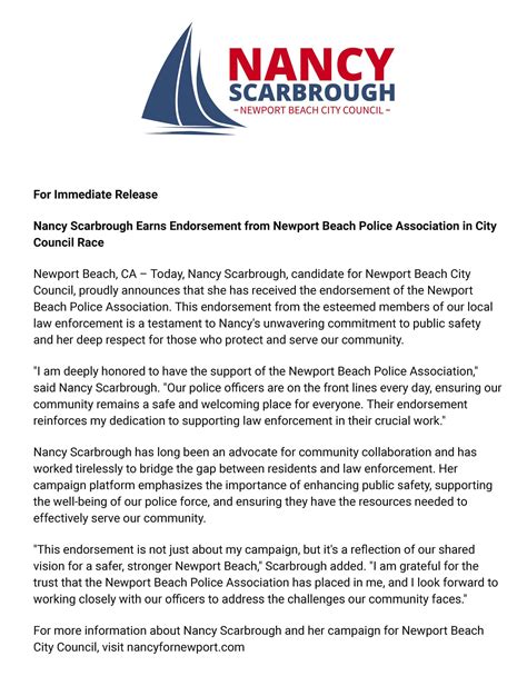 Newport Beach Police Association Nancy Scarbrough For City Council