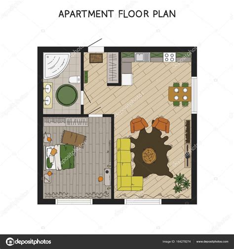 Plano Arquitectónico Con Muebles En Vista Superior Vector Gráfico